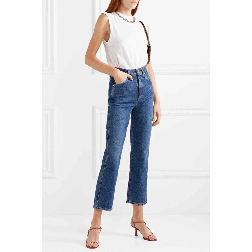 GOLDSIGN Cropped A Jean Hayward Blue Denim Straight Leg High Rise Sz 30 Women's‎
